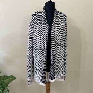 Chico's 2  Cardigan Sweater women  L open front chevron pattern metallic threads